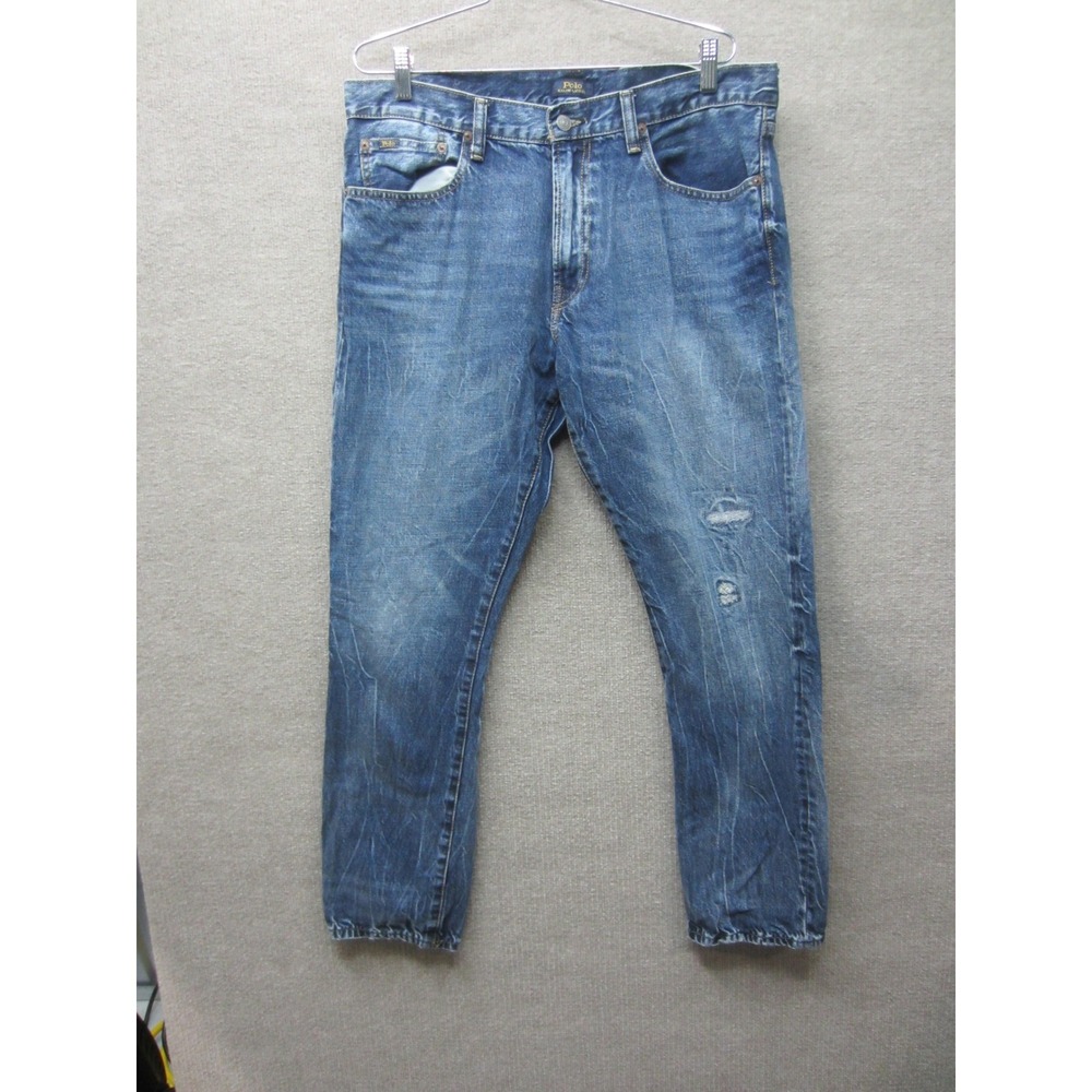 Polo Ralph Lauren Mens Distressed Medium Wash Denim Jeans 36x32 RN 41381
